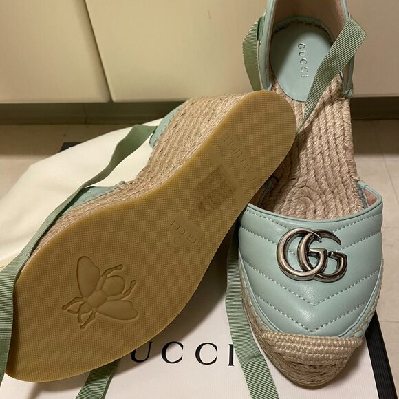 Gucci Ankle Tie Wedge Platform Espadrille Sandals - Picture 4 of 5